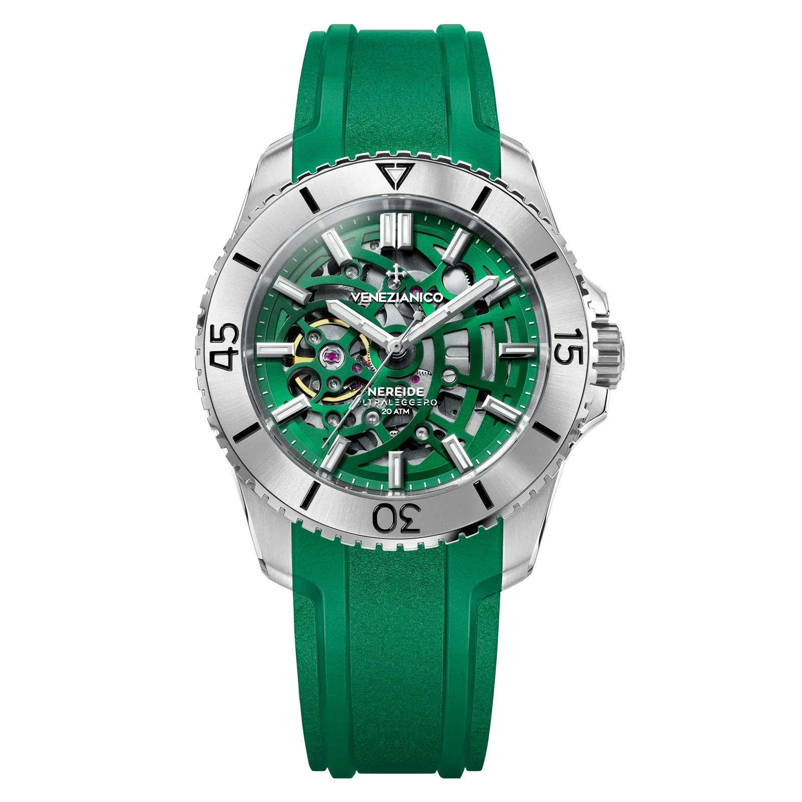 Venezianico Automatic Watch Nereide UltraLeggero 42 Skeleton Green