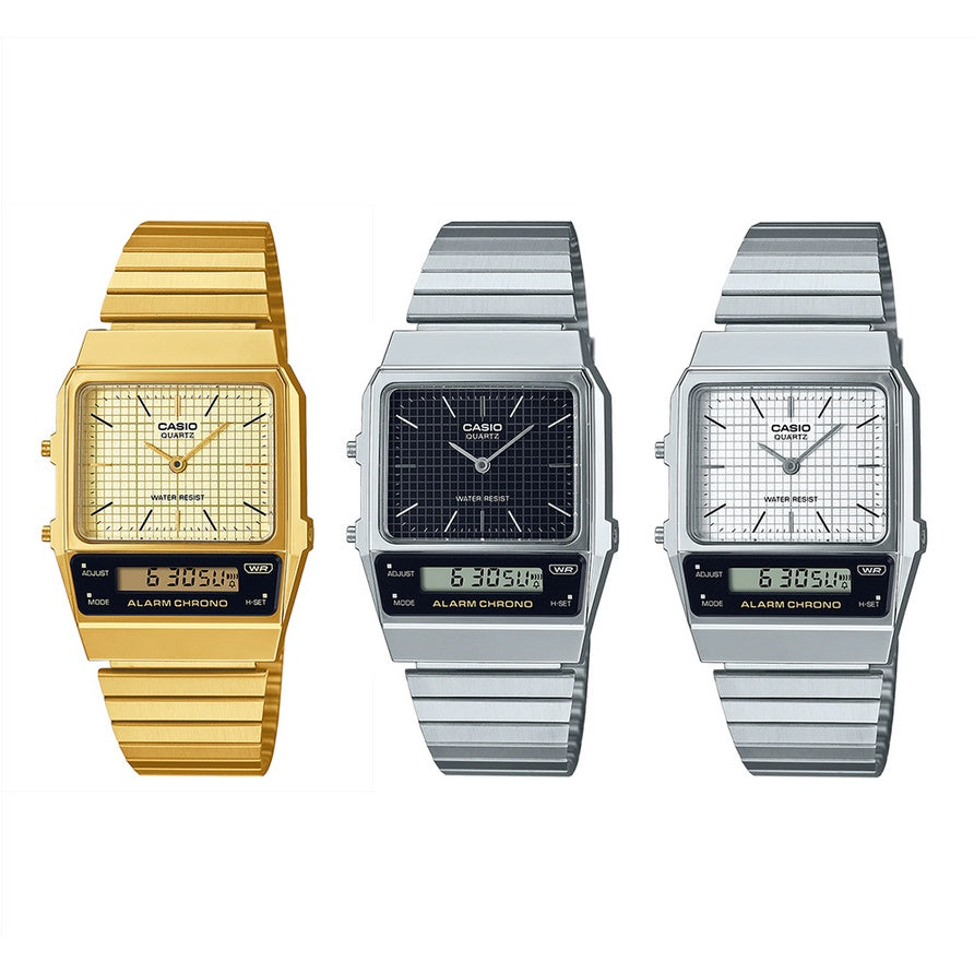 Casio Watch Vintage White Dual Time Steel Flat Link