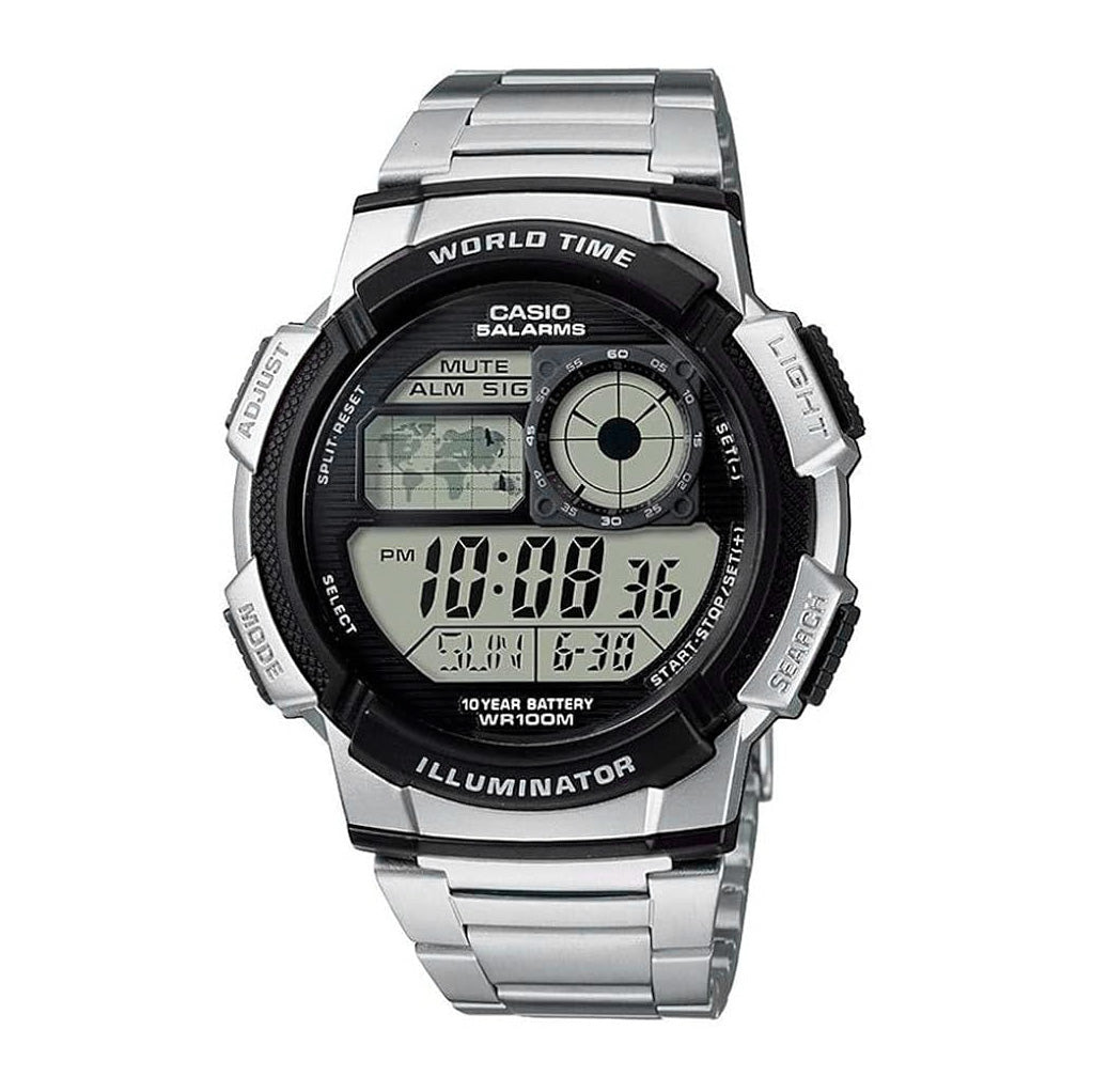 Casio Worldtime Men's Silver Black Digital Watch