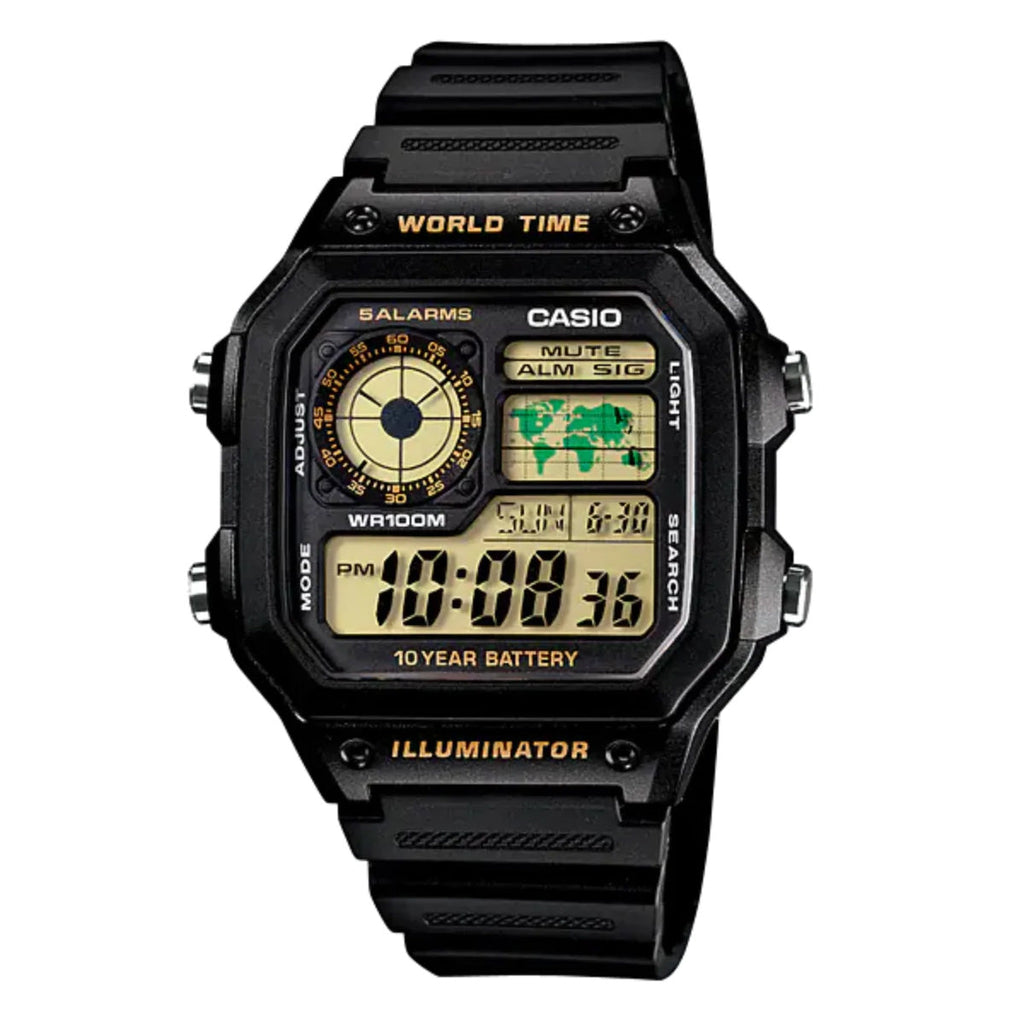 Casio Watch Digital World Time Illuminator Black