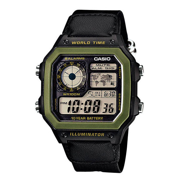 Casio Watch Digital World Time Illuminator Green