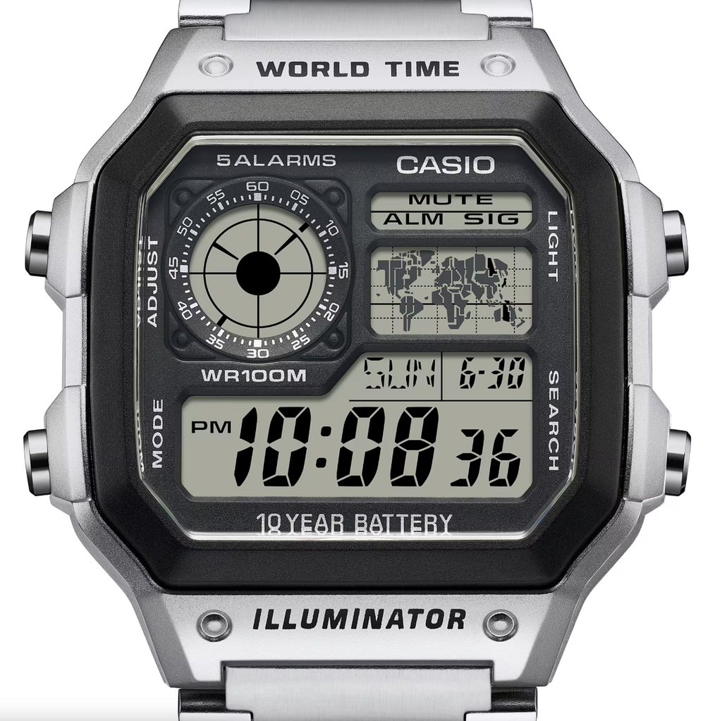 Casio Watch Digital World Time Illuminator Silver