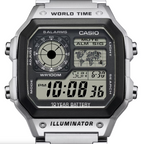 Casio Watch Digital World Time Illuminator Silver