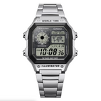 Casio Watch Digital World Time Illuminator Silver