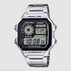 Casio Watch Digital World Time Illuminator Silver