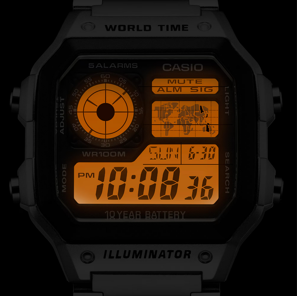 Casio Watch Digital World Time Illuminator Silver