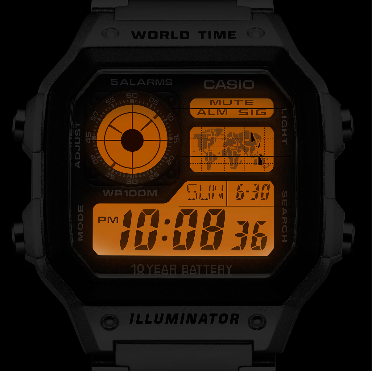 Casio Watch Digital World Time Illuminator Silver