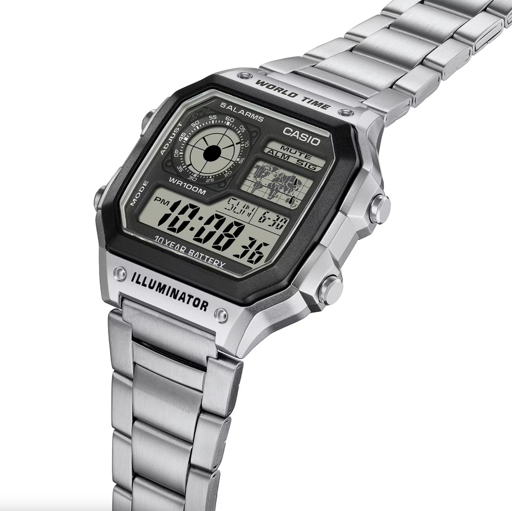 Casio Watch Digital World Time Illuminator Silver