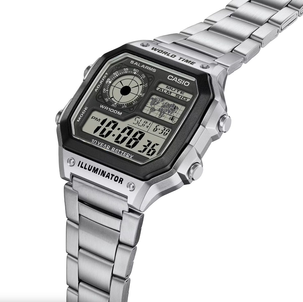 Casio Watch Digital World Time Illuminator Silver