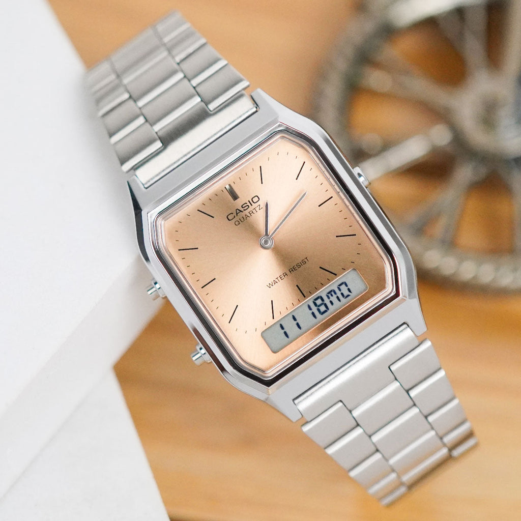 Casio Watch Vintage Retro Dual Time Steel
