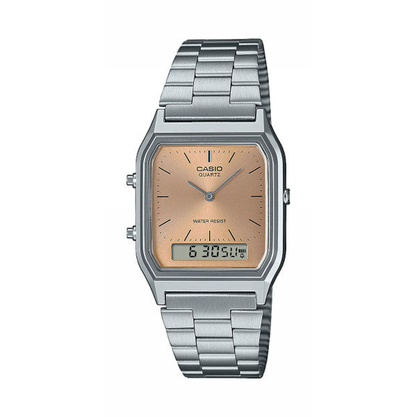 Casio Watch Vintage Retro Dual Time Steel