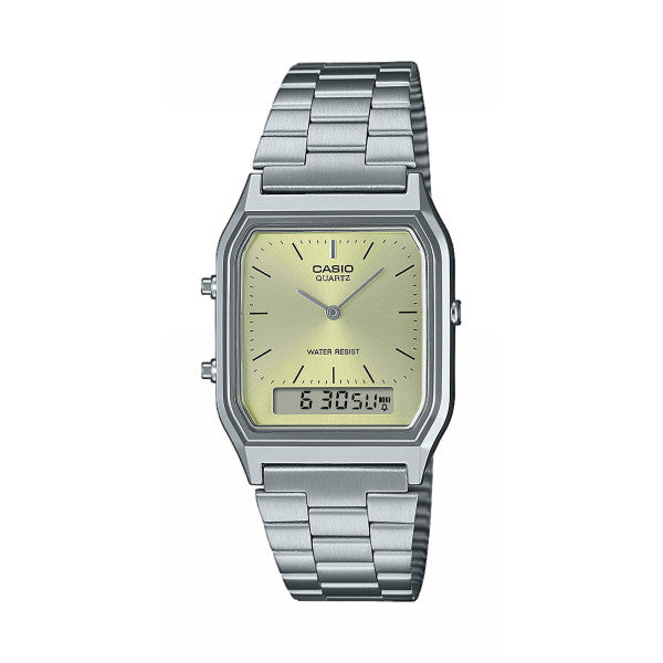 Casio Watch Vintage Retro Dual Time Steel light green