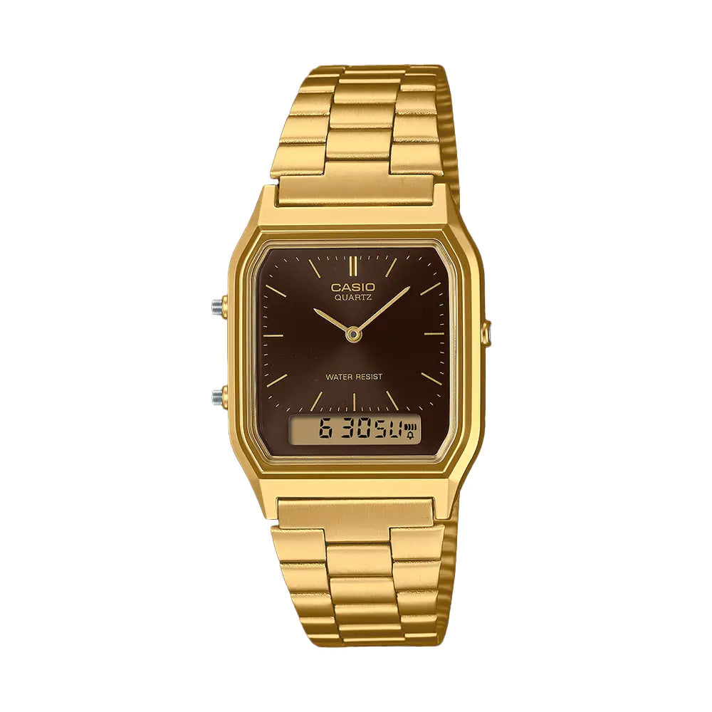 Casio Watch Vintage Retro Dual Time Gold