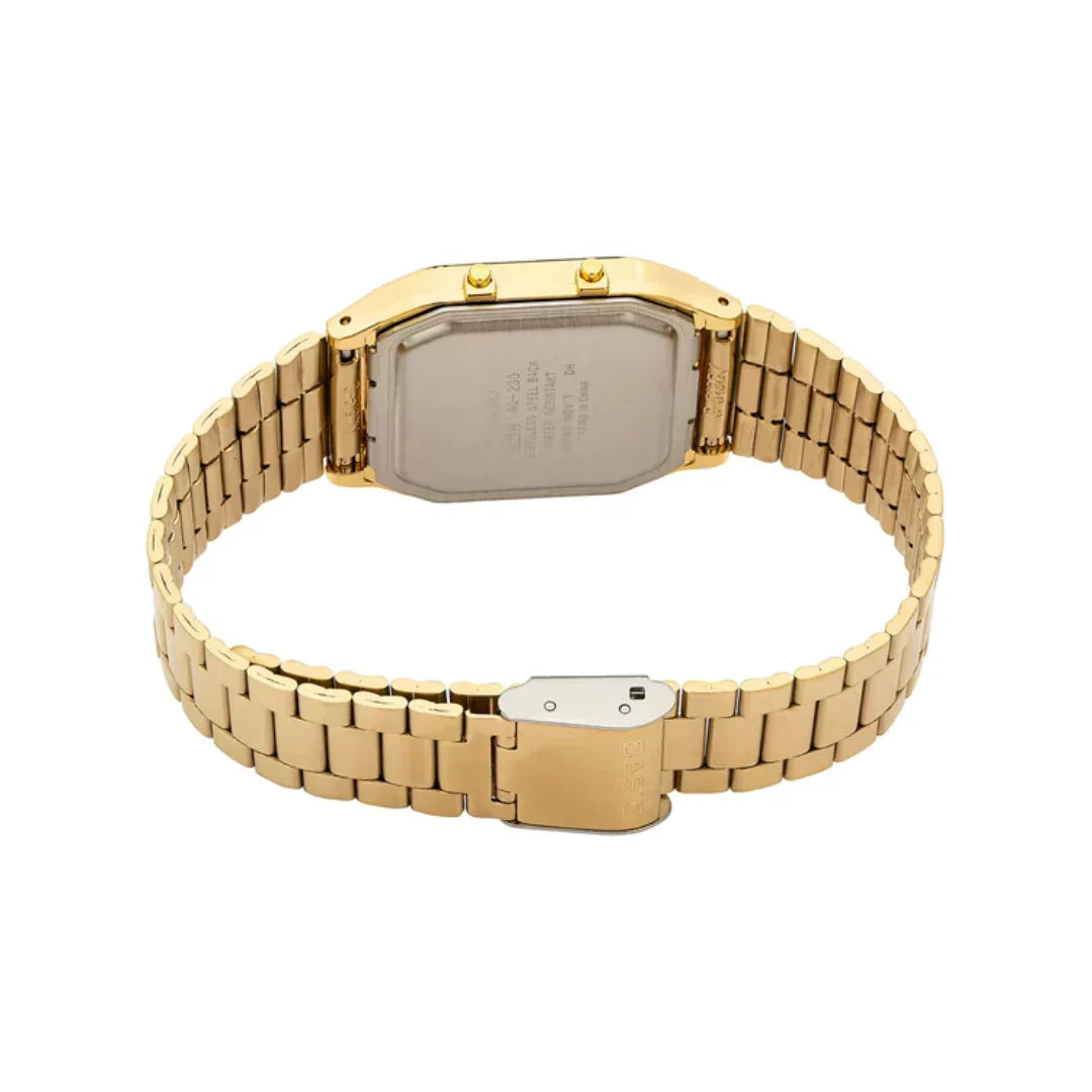 Casio Watch Vintage Retro Dual Time Roman Gold