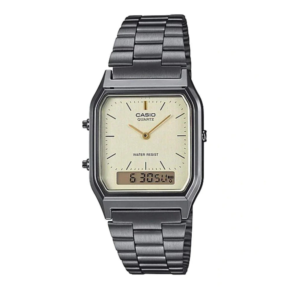 Casio Watch Vintage Retro Dual Time Champagne Steel
