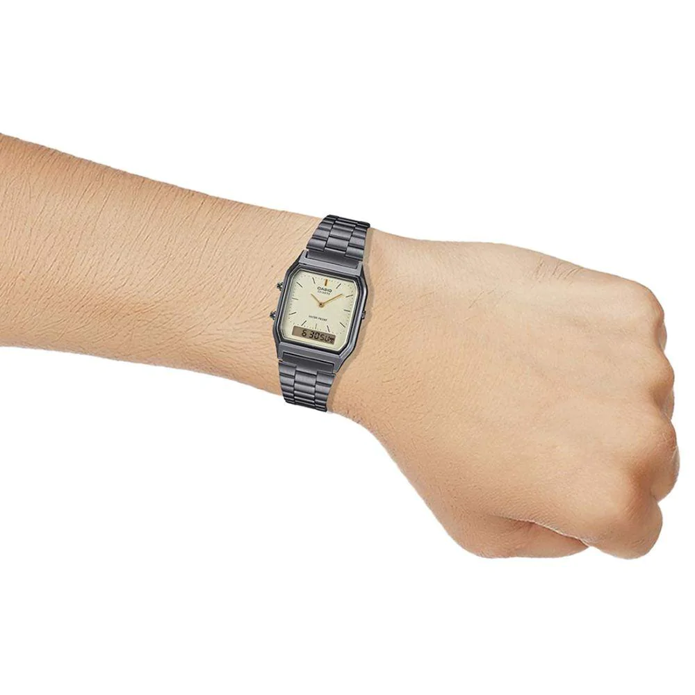 Casio Watch Vintage Retro Dual Time Champagne Steel