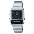 Casio Watch Vintage Dual Time Black Steel Flat Link