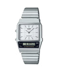 Casio Watch Vintage White Dual Time Steel Flat Link