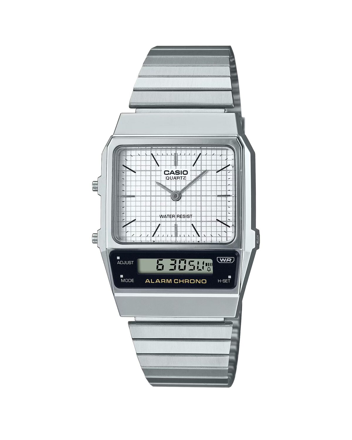 Casio Watch Vintage White Dual Time Steel Flat Link