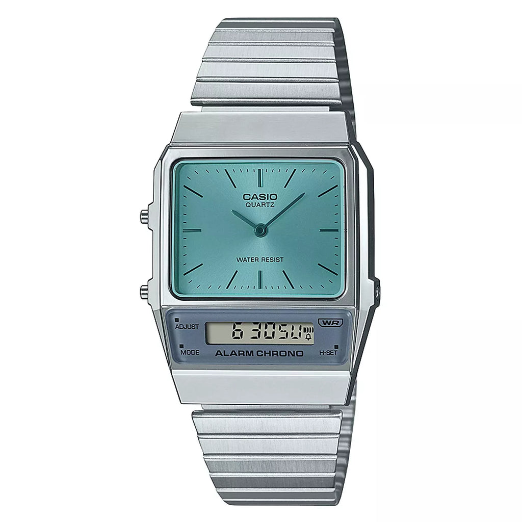 Casio Watch Vintage Blue Dual Time Steel Flat Link