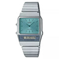 Casio Watch Vintage Blue Dual Time Steel Flat Link