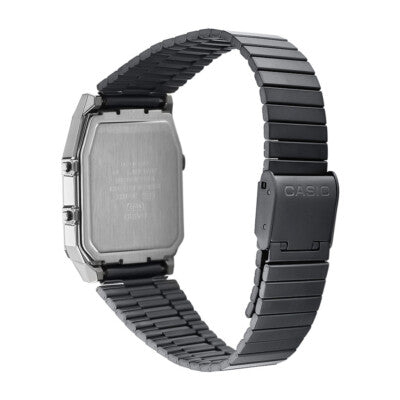 Casio Watch Vintage IP Grey Dual Time Steel Flat Link