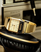 Casio Watch Vintage Dual Time Gold Steel Flat Link
