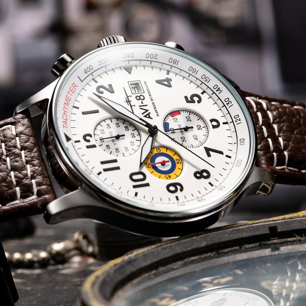 AVI-8 Classic White Hawker Hurricane Chronograph Watch