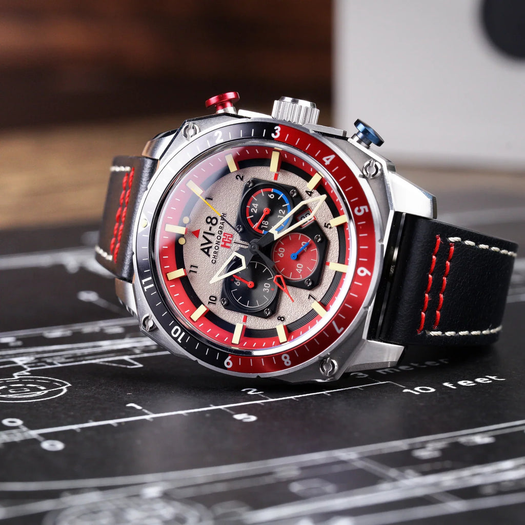 AVI-8 Hawker Hunter Atlas Men's Black Red Chronograph Watch