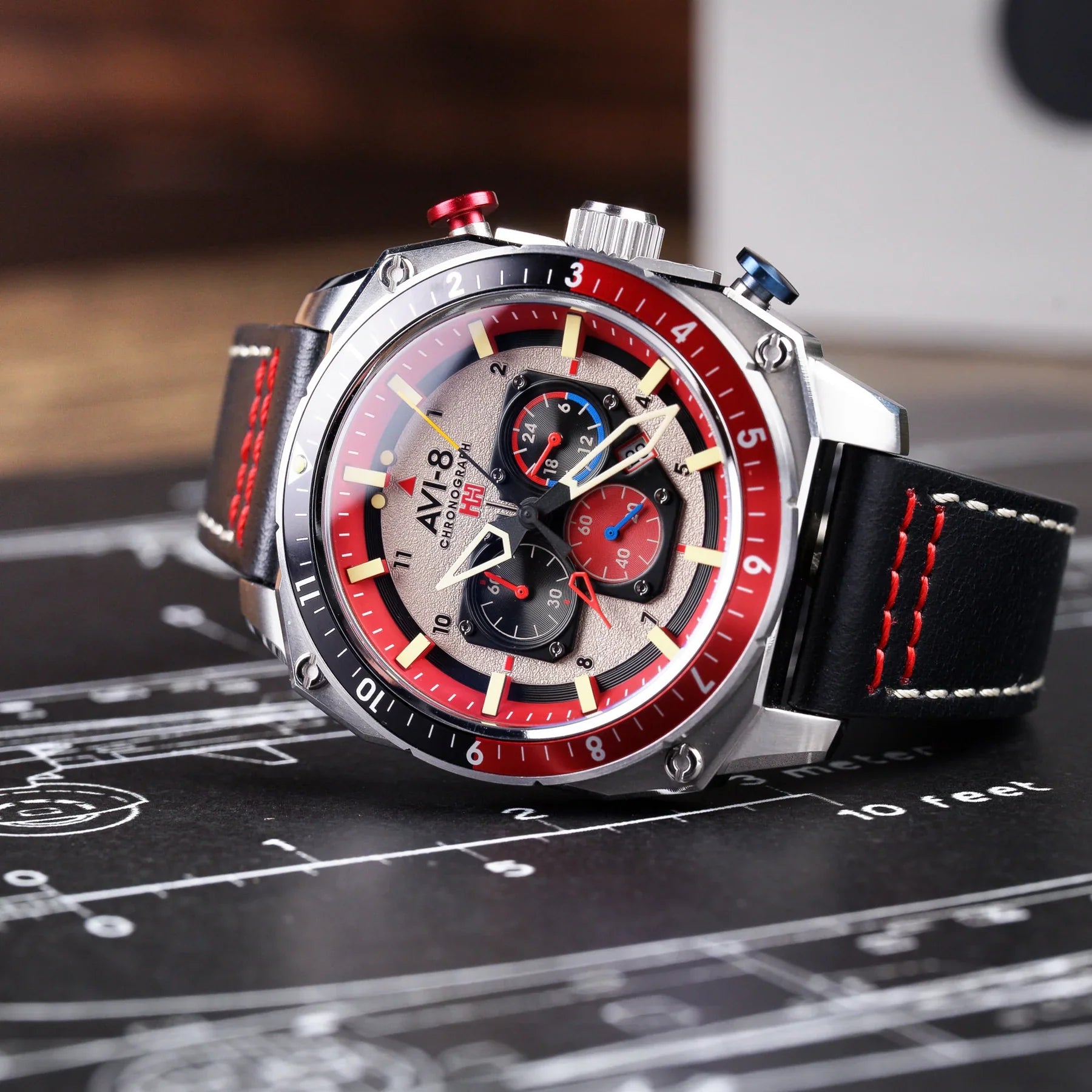 AVI-8 Hawker Hunter Atlas Men's Black Red Chronograph Watch