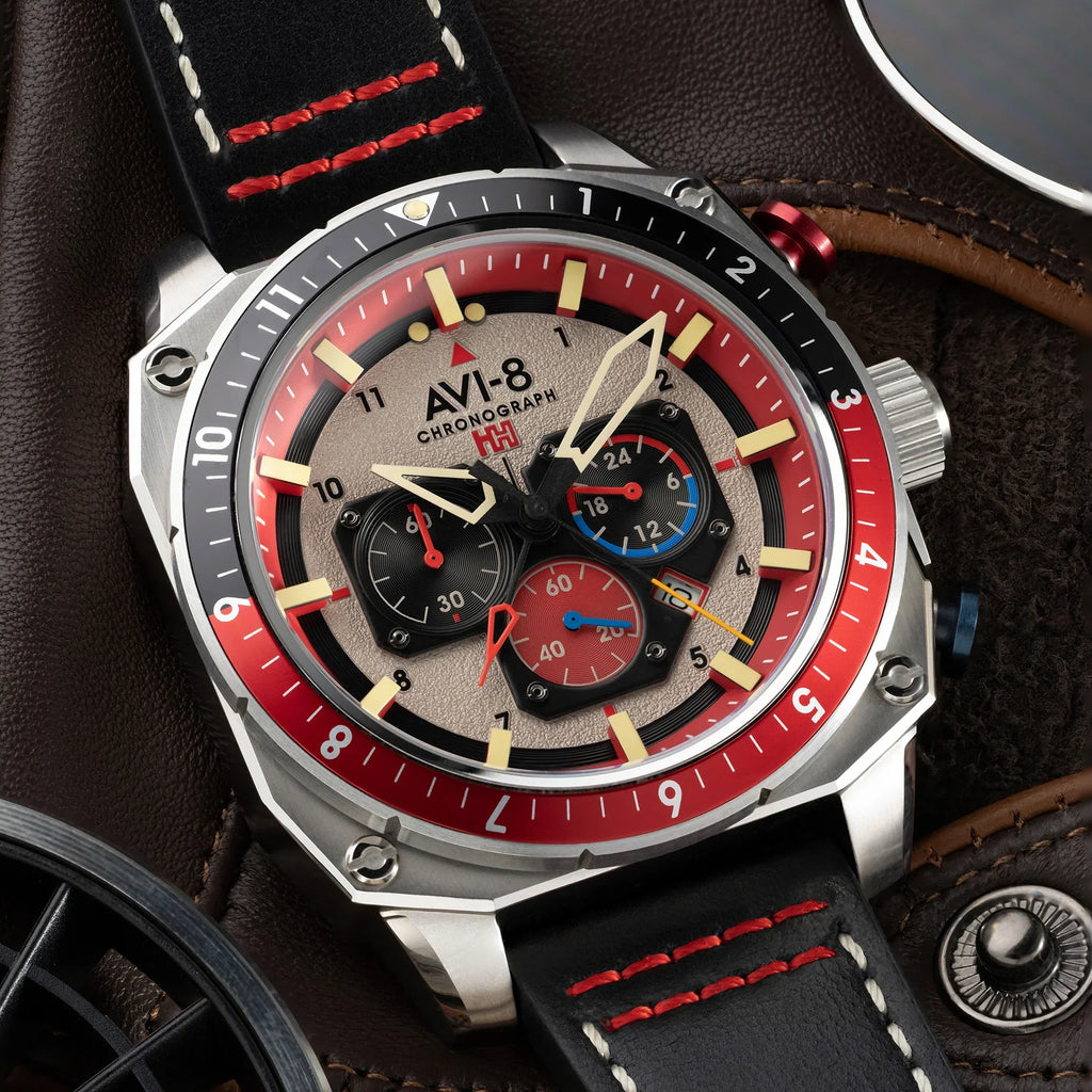 AVI-8 Hawker Hunter Atlas Men's Black Red Chronograph Watch