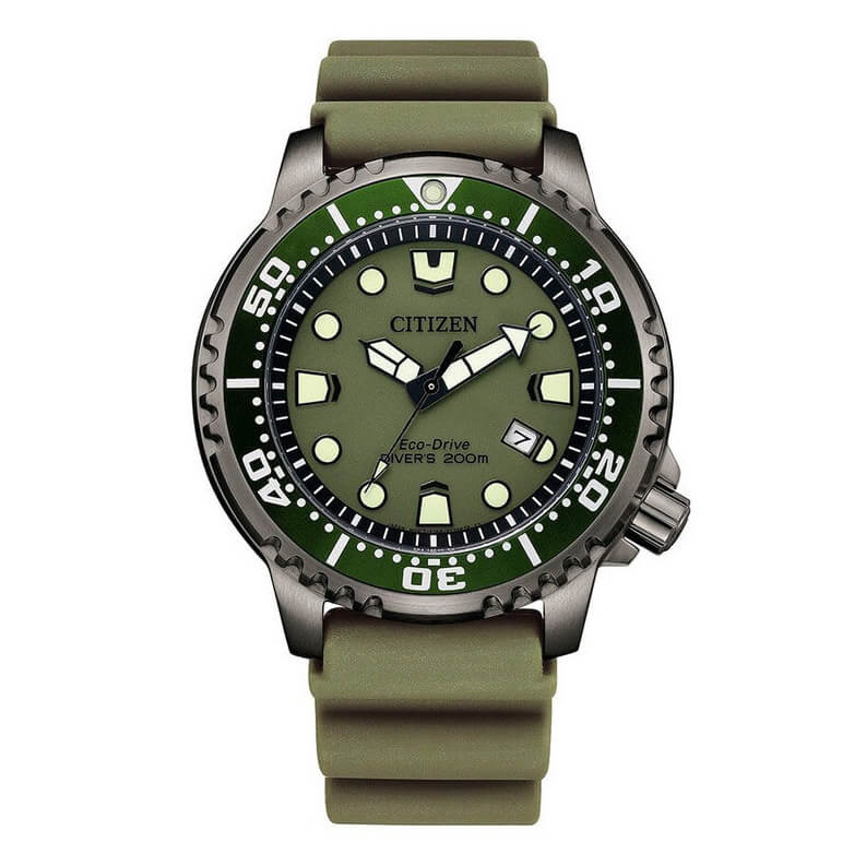 Citizen Men's Watch Eco-Drive Dive Olive Silicone Strap