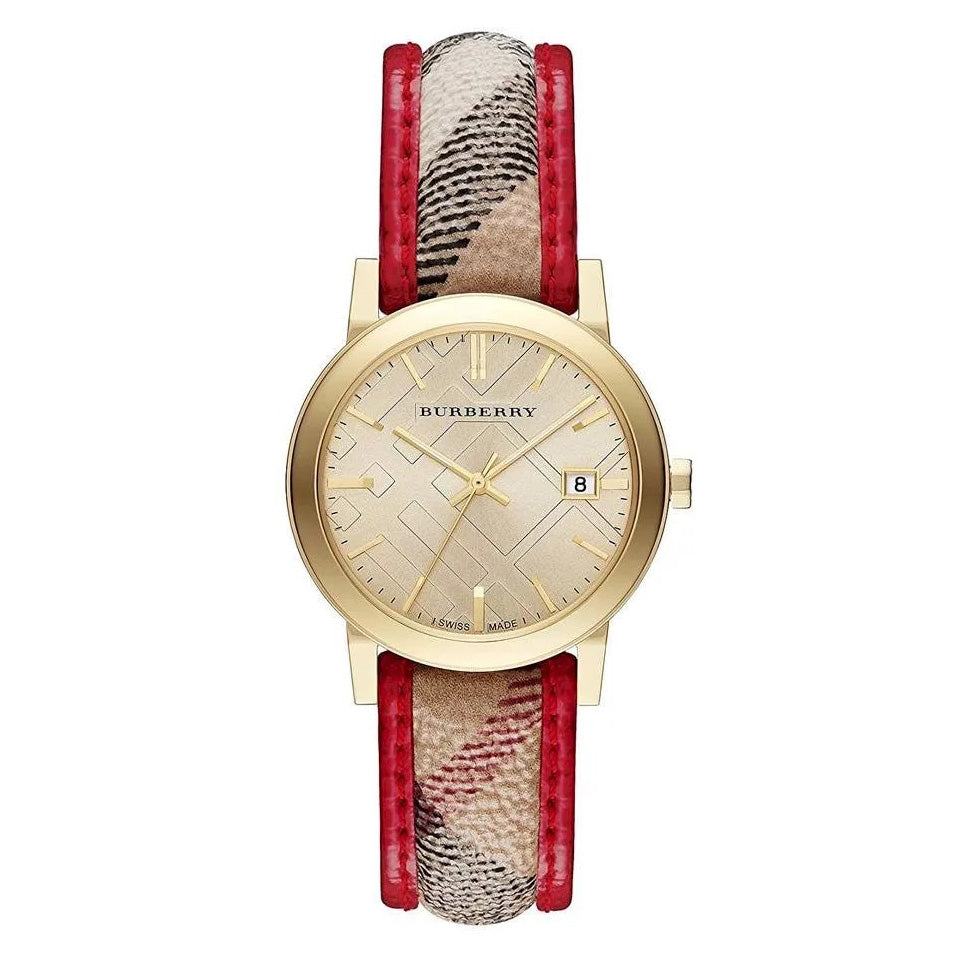 Burberry Haymarket Check Ladies' 34mm Red Gold Watch