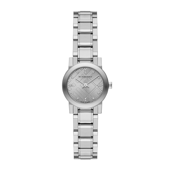 Burberry The City Engraved Check Ladies' 26mm Silver Watch