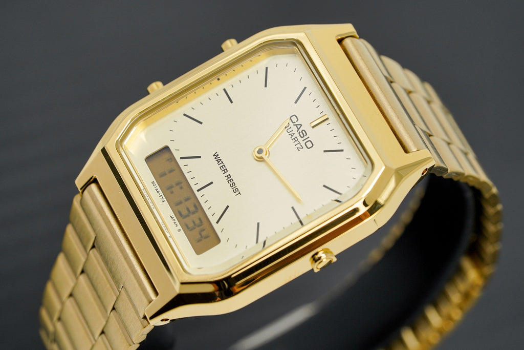 Casio Watch Vintage Retro Dual Time Gold