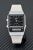 Casio Watch Vintage Dual Time Black Steel Flat Link