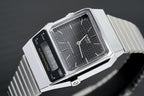 Casio Watch Vintage Dual Time Black Steel Flat Link