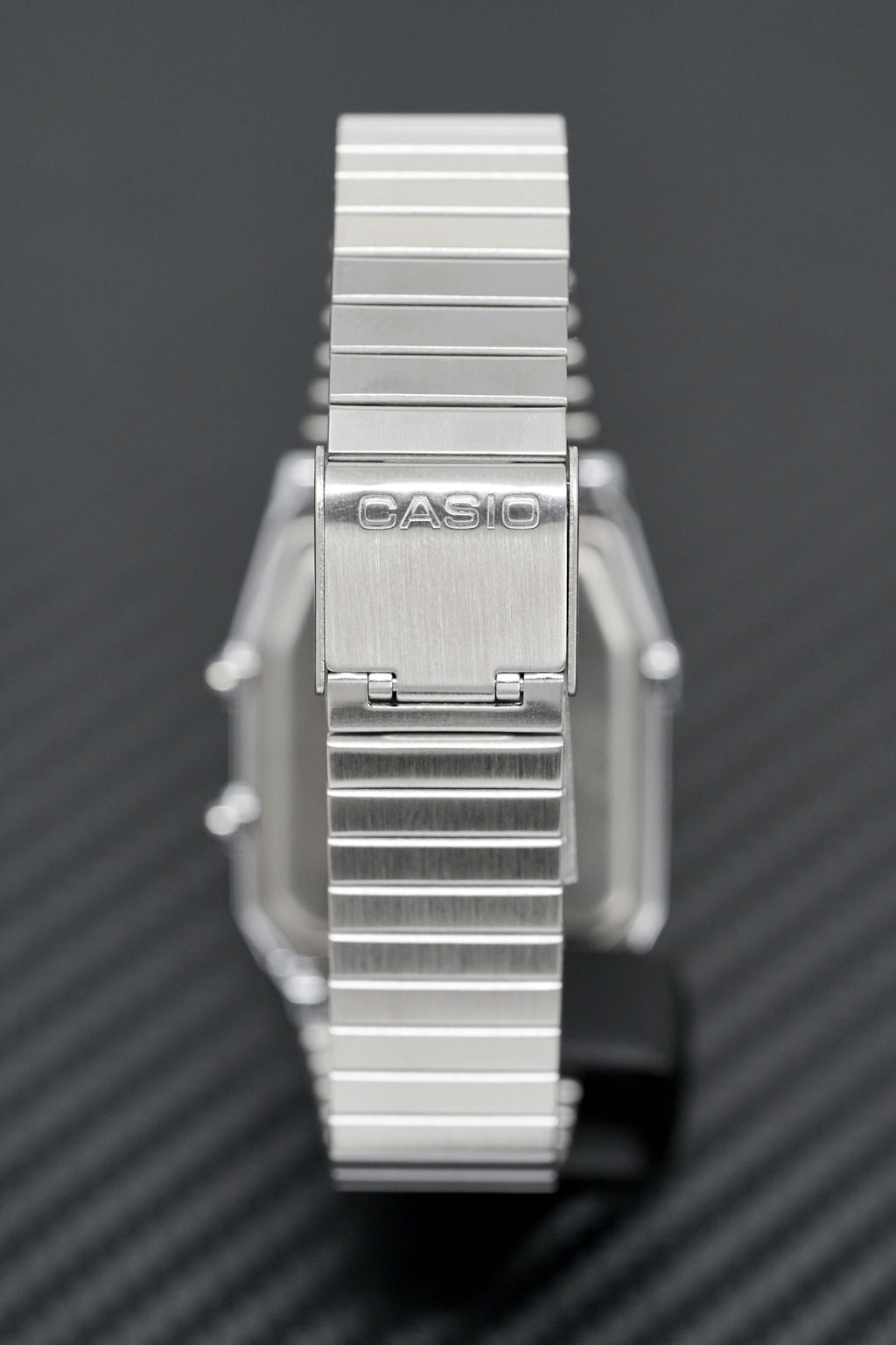 Casio Watch Vintage Dual Time Black Steel Flat Link