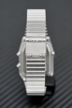 Casio Watch Vintage Dual Time Black Steel Flat Link