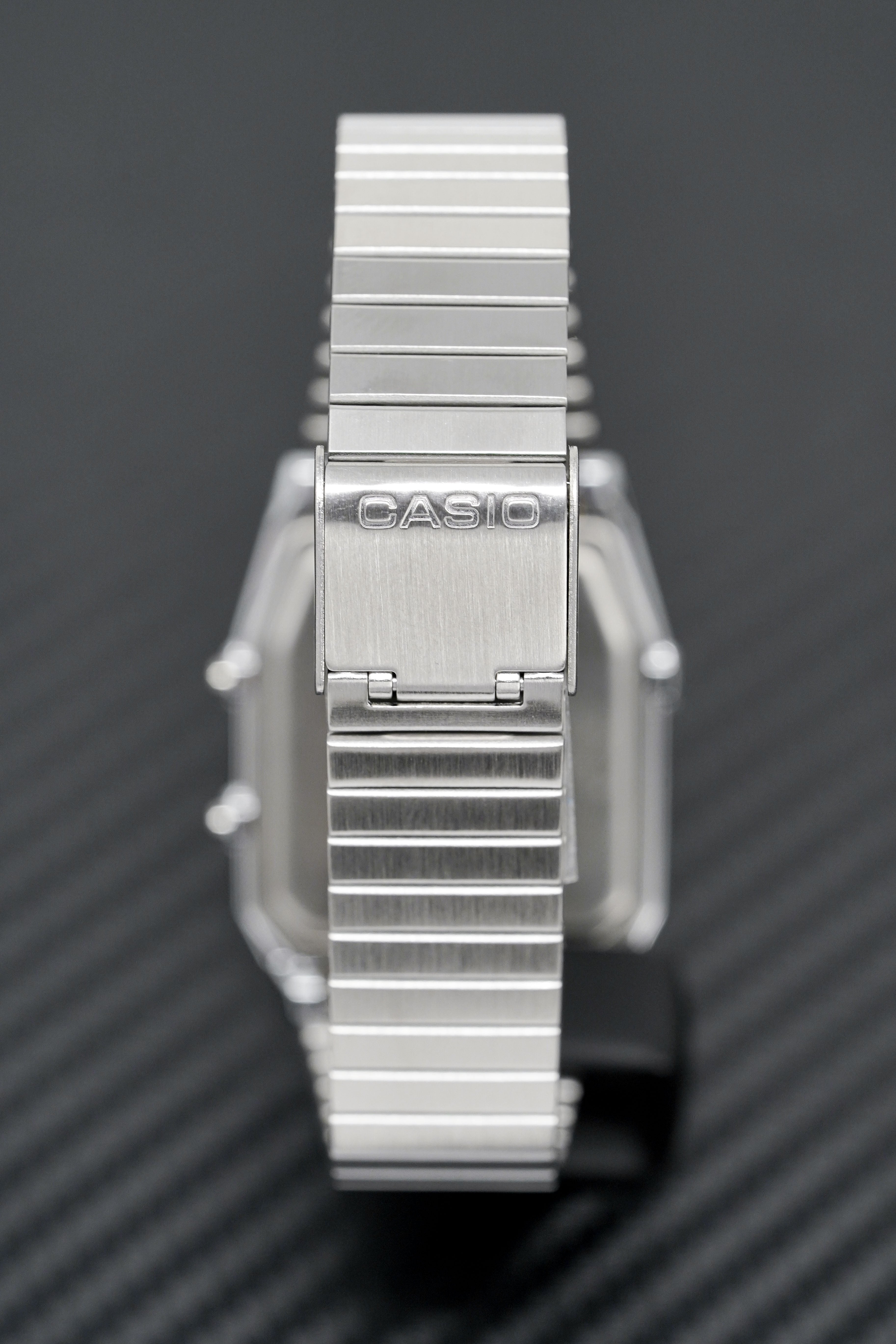 Casio Watch Vintage Dual Time Black Steel Flat Link