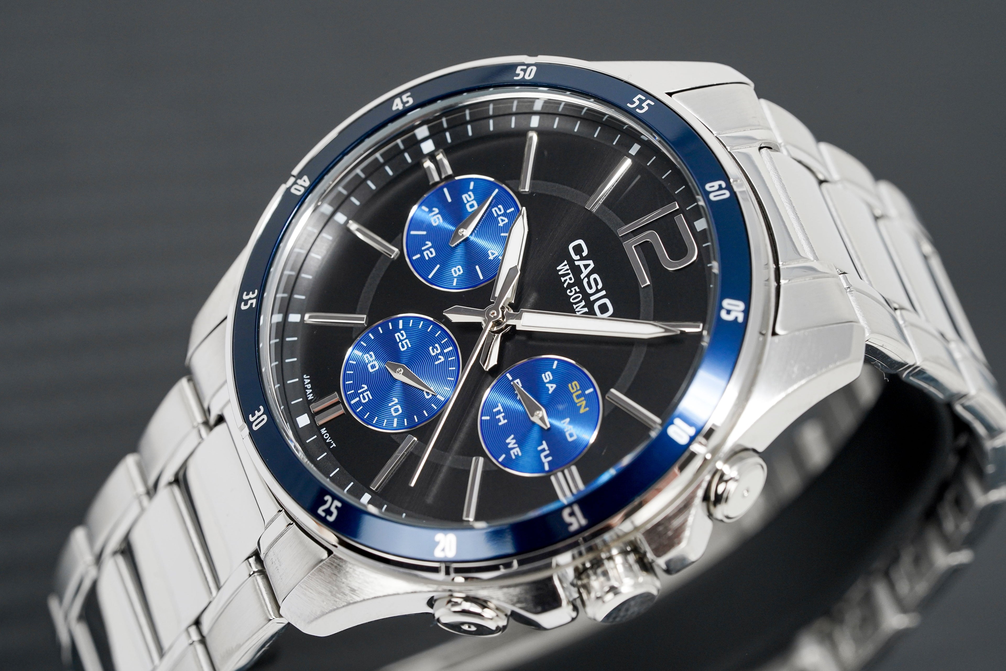 Casio Men's Watch Chronograph Stainless Steel Blue