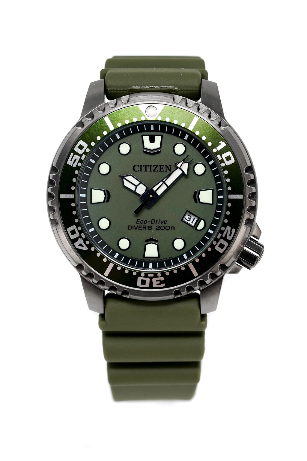 Citizen Men's Watch Eco-Drive Dive Olive Silicone Strap