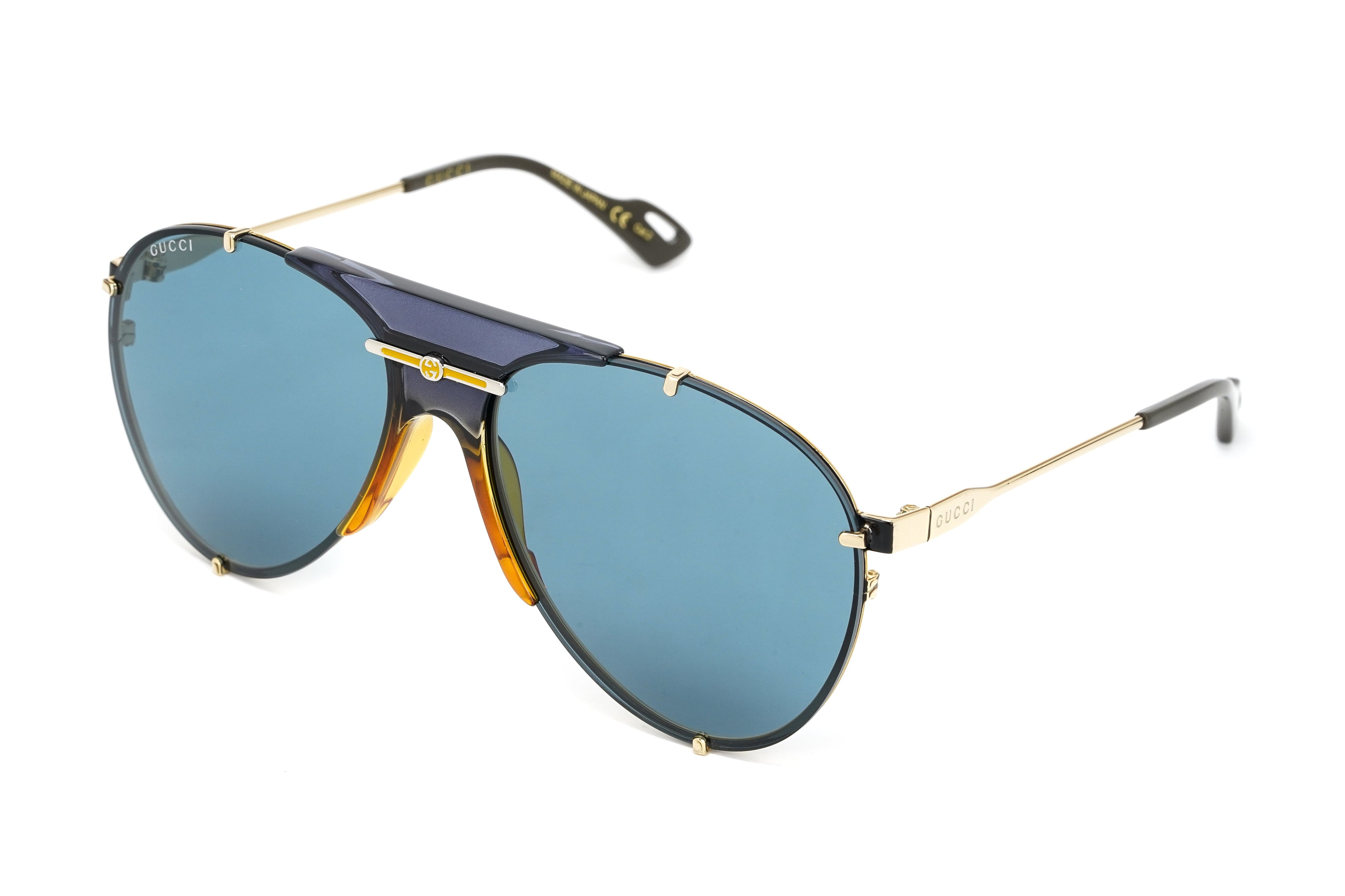 Gucci Unisex Sunglasses Oversized Pilot Blue Gold
