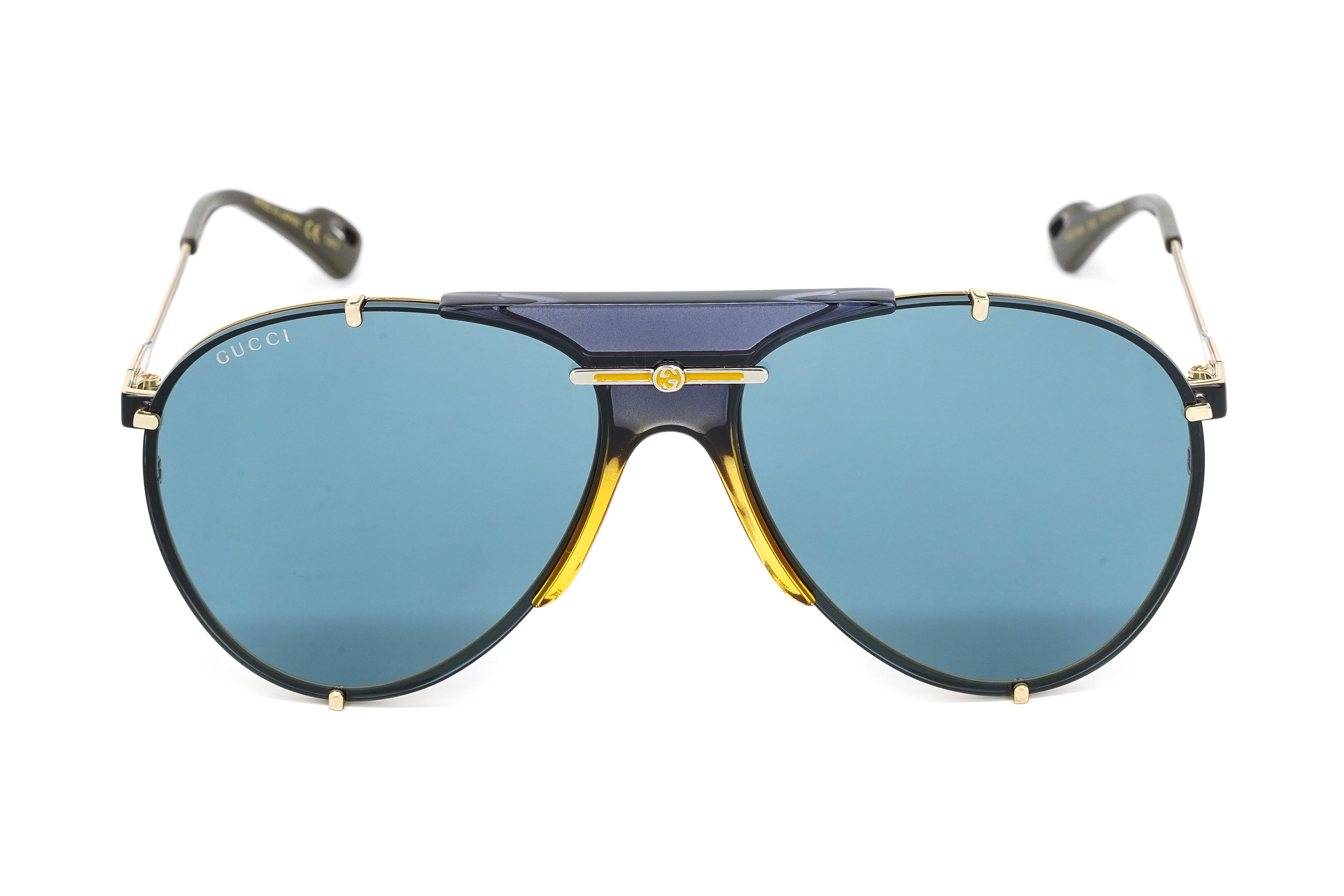 Gucci Unisex Sunglasses Oversized Pilot Blue Gold
