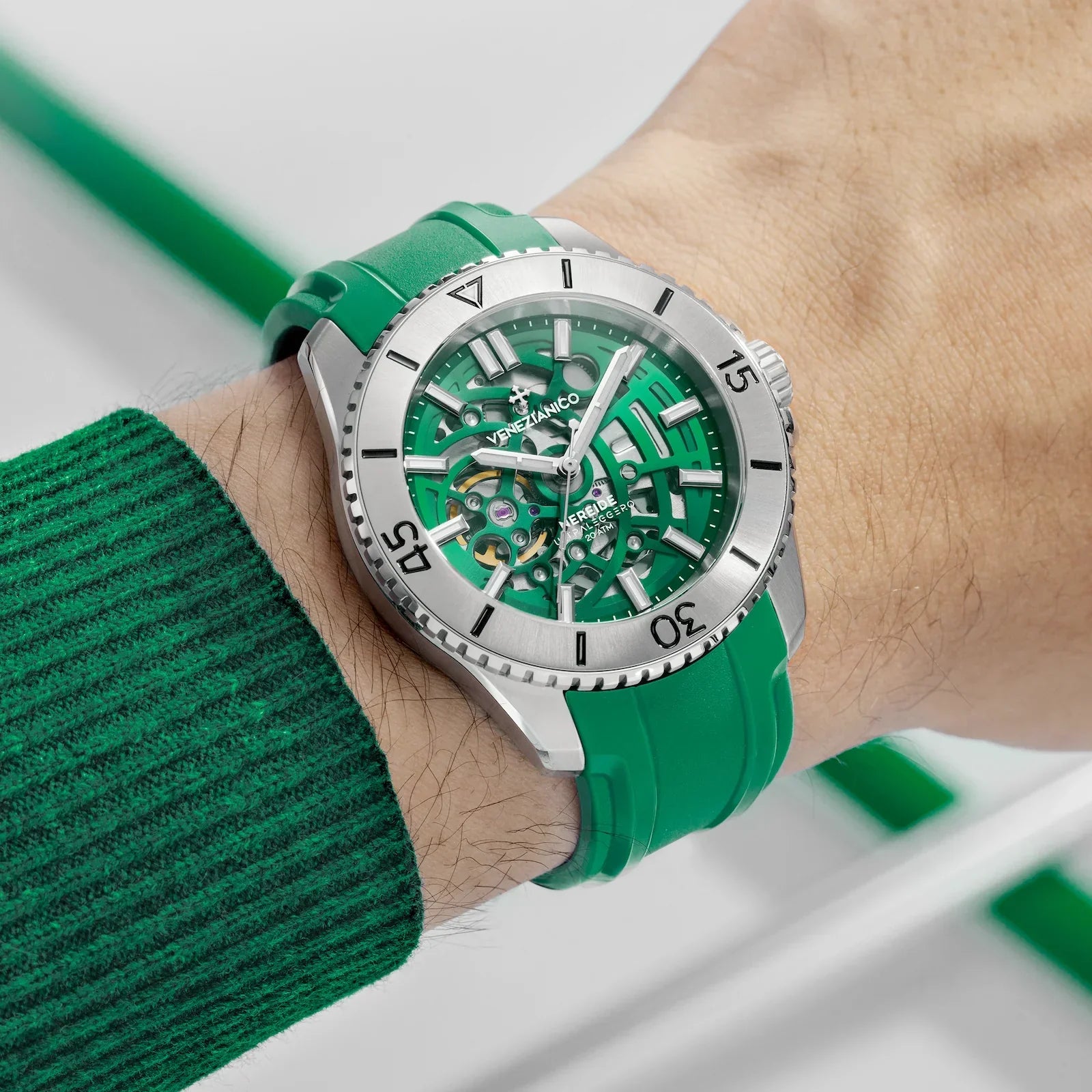 Venezianico Automatic Watch Nereide UltraLeggero 42 Skeleton Green