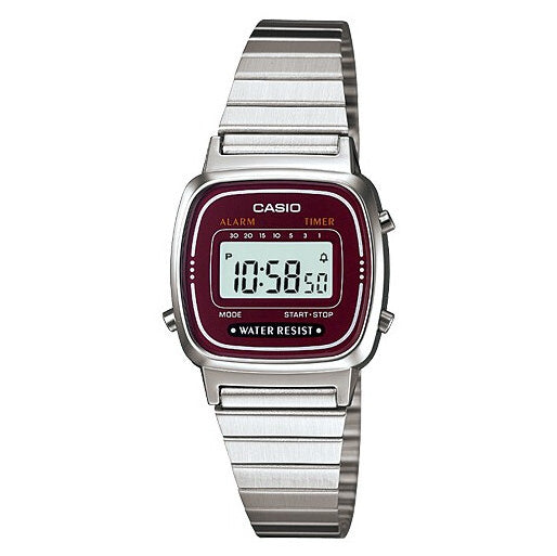 Casio Ladies Watch Digital Vintage Classic Flat Link Burgundy