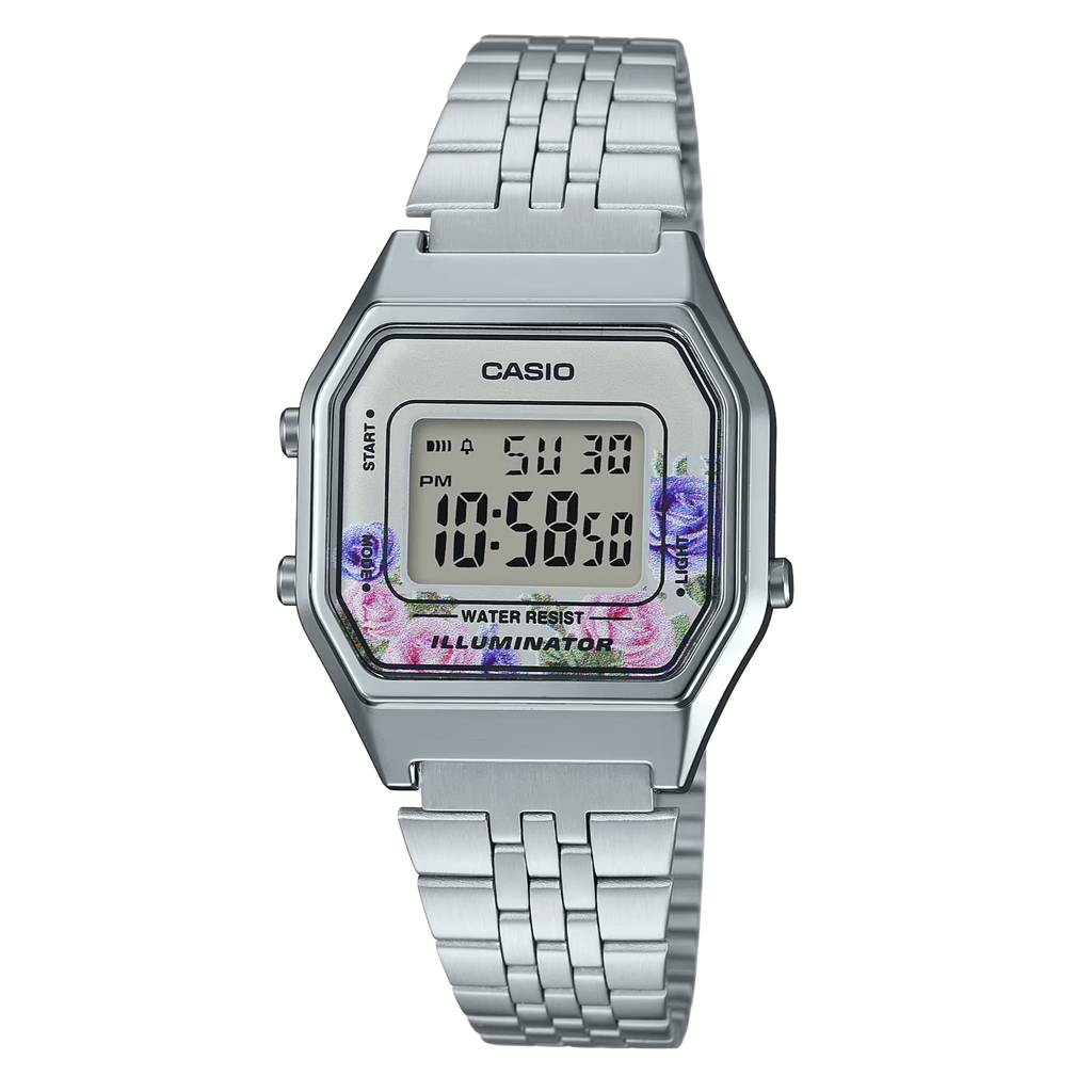 Casio Vintage Floral Dial Silver Digital Watch