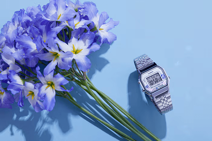 Casio Vintage Floral Dial Silver Digital Watch