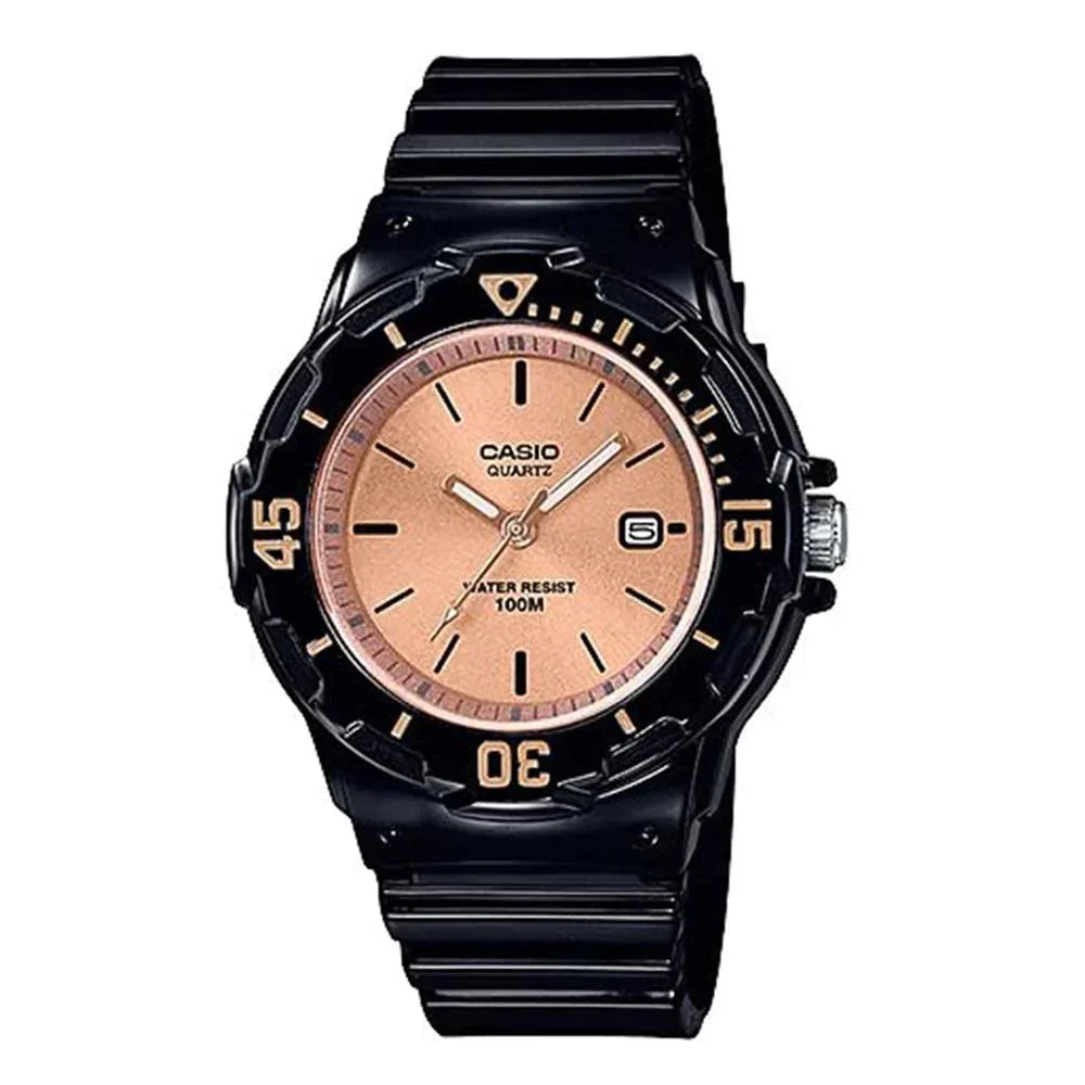 Casio Women's Watch Analogue Black Rose Gold