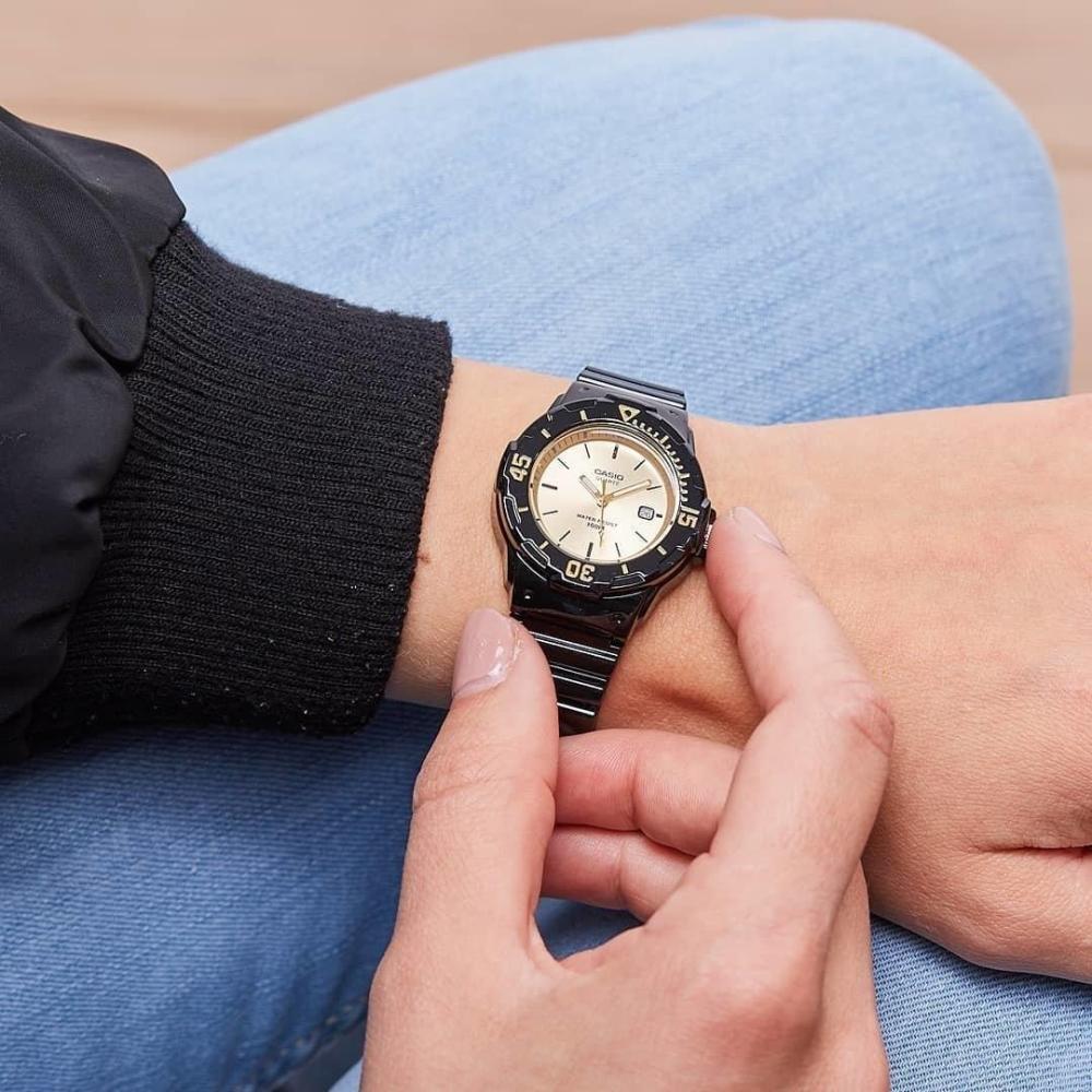 Casio Ladies Watch Analogue Black Gold